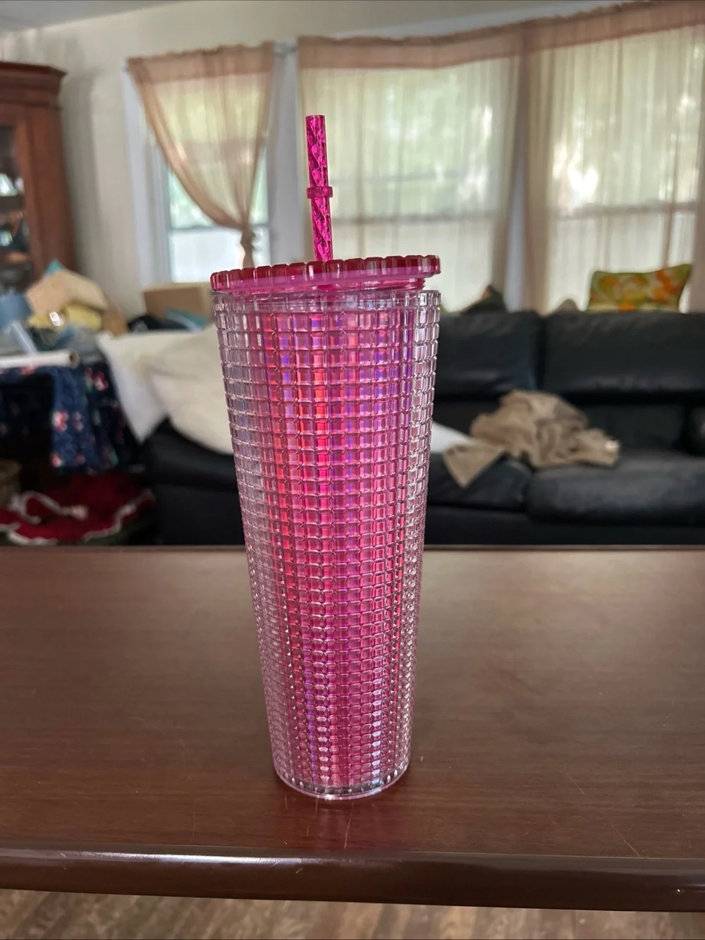 Starbucks 2022 pink kaleidoscope cold drink Tumblr with straw, 24 ounces/venti